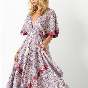 Anthropologie Floral Maxi Dress with Red Accents